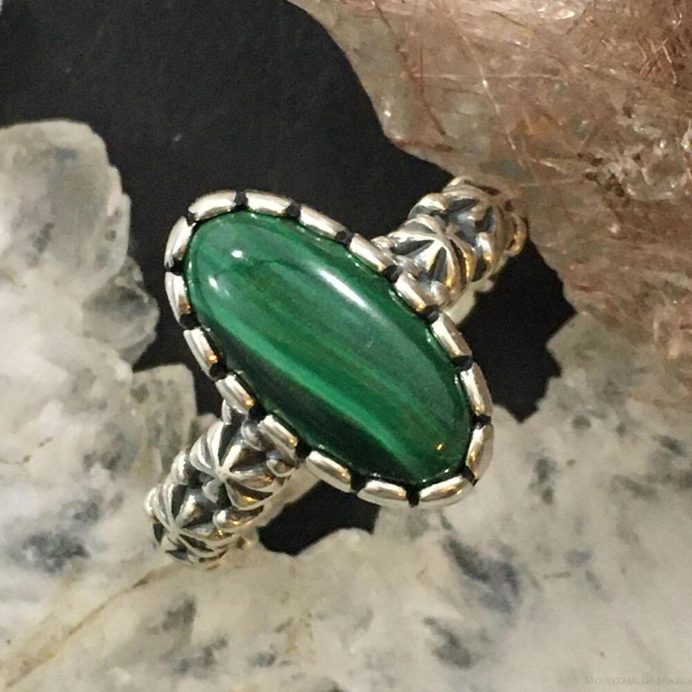 Carolyn Pollack Sterling Elongated Oval Malachite Decorated Ring Sz 8 For Women